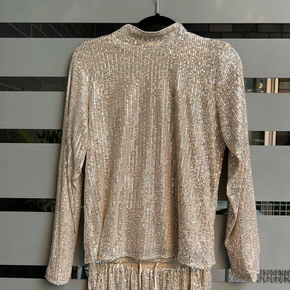 NWT Sugarlips Champagne Sequin Blouse Size S - Picture 2 of 6